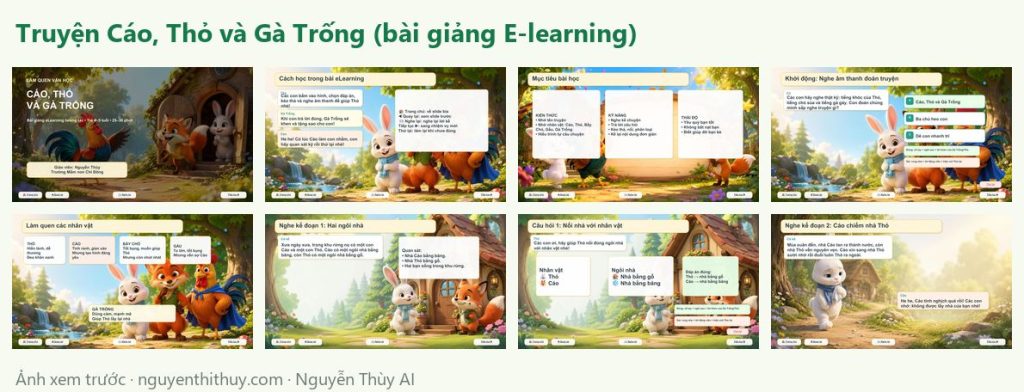 Ảnh xem trước: Bài giảng E-learning truyện “Cáo, Thỏ và Gà Trống” – 20 trang