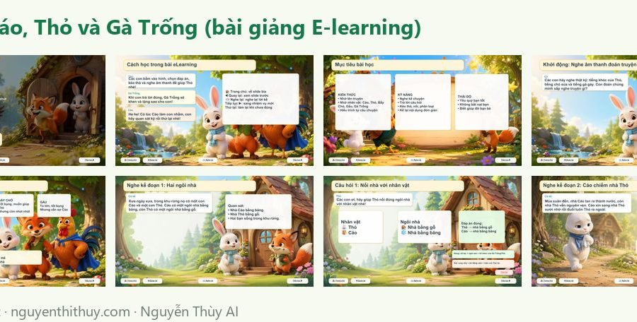Ảnh xem trước: Bài giảng E-learning truyện “Cáo, Thỏ và Gà Trống” – 20 trang