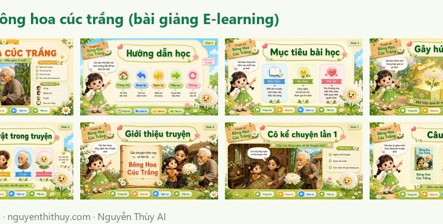 Ảnh xem trước: Bài giảng E-learning “Bông hoa cúc trắng” – 26 trang tương tác