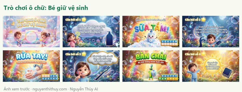 Ảnh xem trước: Trò chơi ô chữ “Bé giữ vệ sinh” – 15 trang