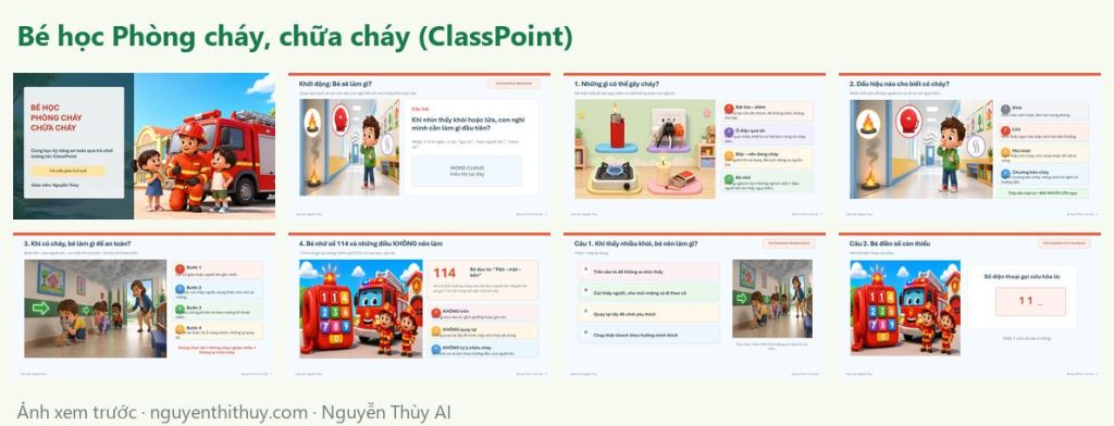 Ảnh xem trước: Bé học Phòng cháy, chữa cháy – slide tương tác ClassPoint
