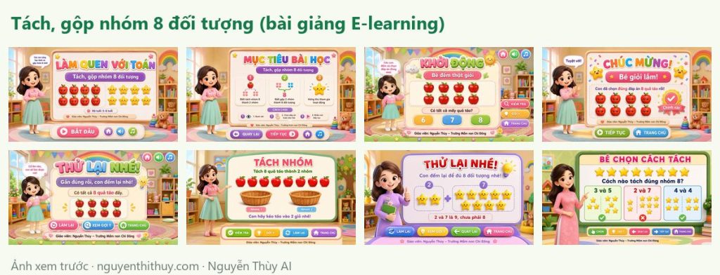 Ảnh xem trước: Bài giảng E-learning “Tách, gộp nhóm 8 đối tượng” – 34 trang