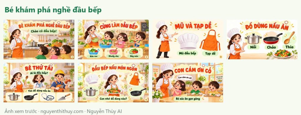 Ảnh xem trước: Slide “Bé khám phá nghề đầu bếp” – Nhà trẻ