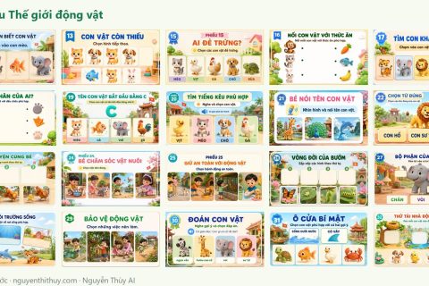 Ảnh xem trước: Bộ 20 phiếu tương tác “Thế giới động vật” – Mẫu giáo 4–6 tuổi