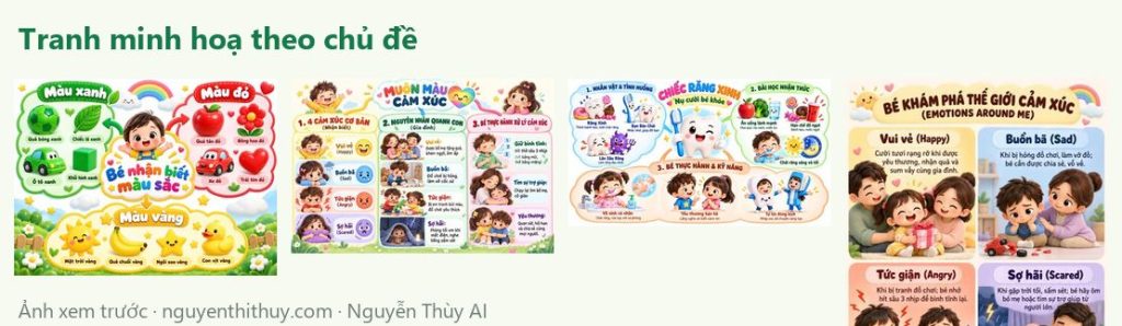 Ảnh xem trước: 4 tranh minh hoạ chủ đề Bản thân: màu sắc, cảm xúc, răng xinh