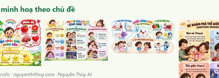 Ảnh xem trước: 4 tranh minh hoạ chủ đề Bản thân: màu sắc, cảm xúc, răng xinh
