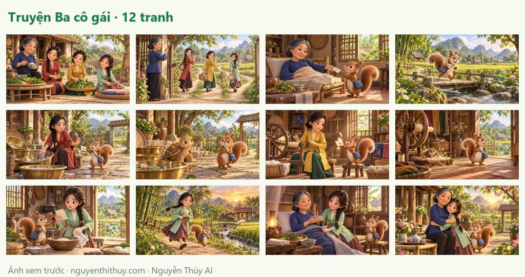 Ảnh xem trước: Truyện tranh 3D “Ba cô gái” – 12 tranh kèm lời dẫn và câu hỏi