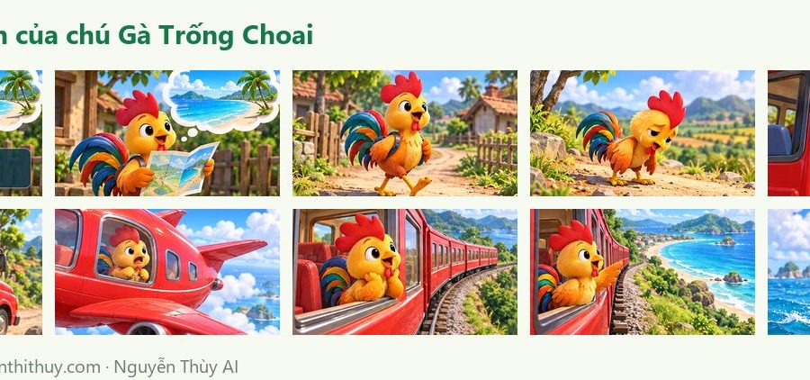 Ảnh xem trước: Truyện tranh 3D “Chuyến du lịch của chú Gà Trống Choai” – bìa và 9 cảnh