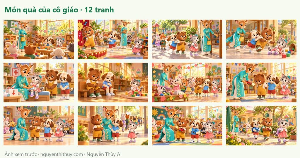 Ảnh xem trước: Tranh truyện 3D “Món quà của cô giáo” (phỏng theo truyện của Tú Anh) – 12 tranh
