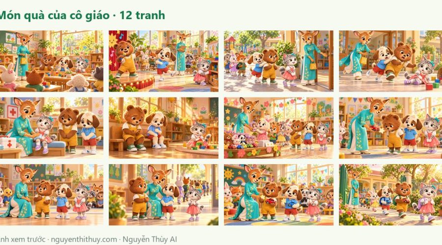 Ảnh xem trước: Tranh truyện 3D “Món quà của cô giáo” (phỏng theo truyện của Tú Anh) – 12 tranh
